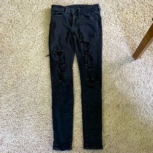 American Eagle next level stretch black skinny jeans ripped 2 2R